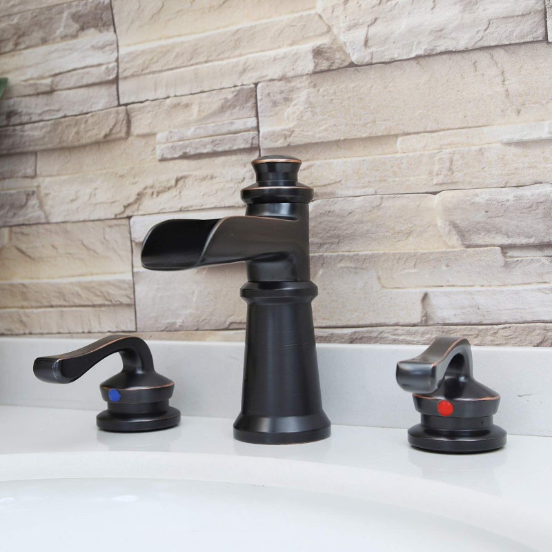 BATHLAVISH Oil Rubbed Bronze Bathroom Faucet 3 Hole 2-Handle Widespread Waterfall with Pop Up Drain Assembly Has Overflow 8-16 Inch Farmhouse Mixer Tap Supply Line Commercial - Image 3